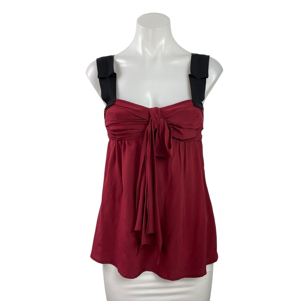 NEW Hanii Y Red 100% Silk Sleeveless Cami Bow Tie Tank Babydoll Blouse Top Sz 2